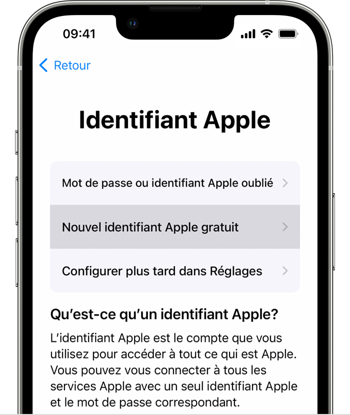 Créer un identifiant Apple lors de la configuration d’un nouvel iPhone