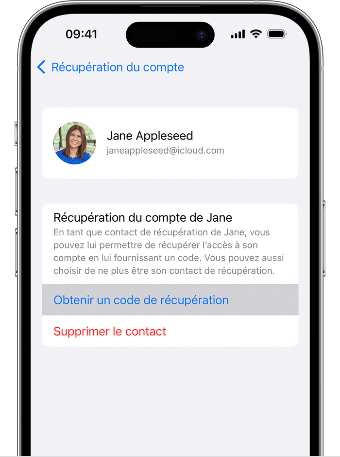 Sur iPhone, obtenez un code de récupération pour aider un ami ou un membre de votre famille à accéder à son compte à nouveau.