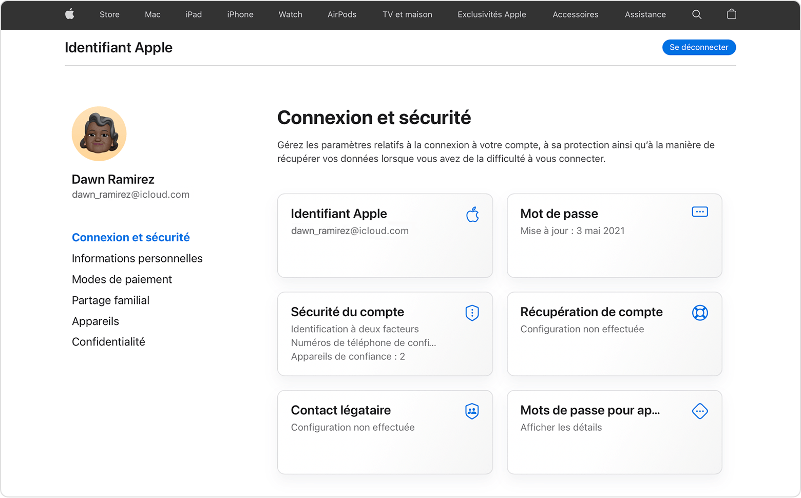 Modifier le mot de passe associé à votre identifiant Apple Assistance