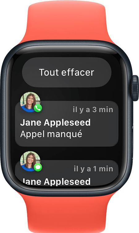 Apple Watch affichant le bouton Effacer toutes les notifications