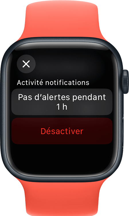Apple Watch affichant l’écran de désactivation des notifications