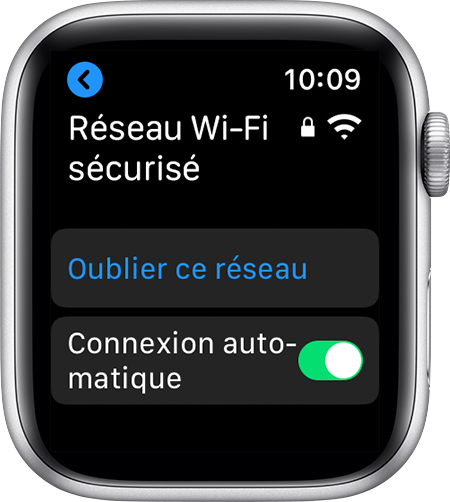 Option Oublier ce réseau sur Apple Watch
