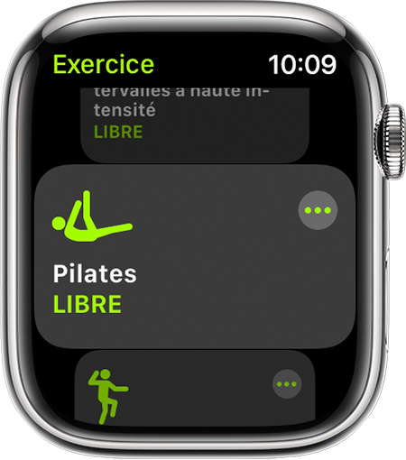L’option d’entraînement Pilates dans l’app Exercice sur Apple Watch.