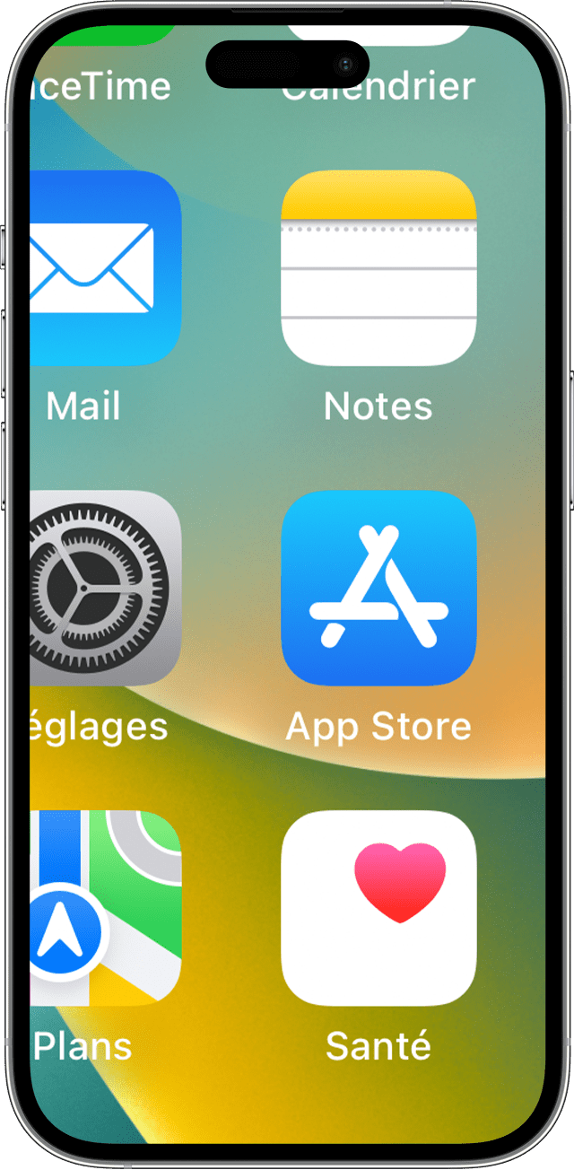 Un iPhone affichant l’écran d’accueil avec la fonctionnalité Zoom activée