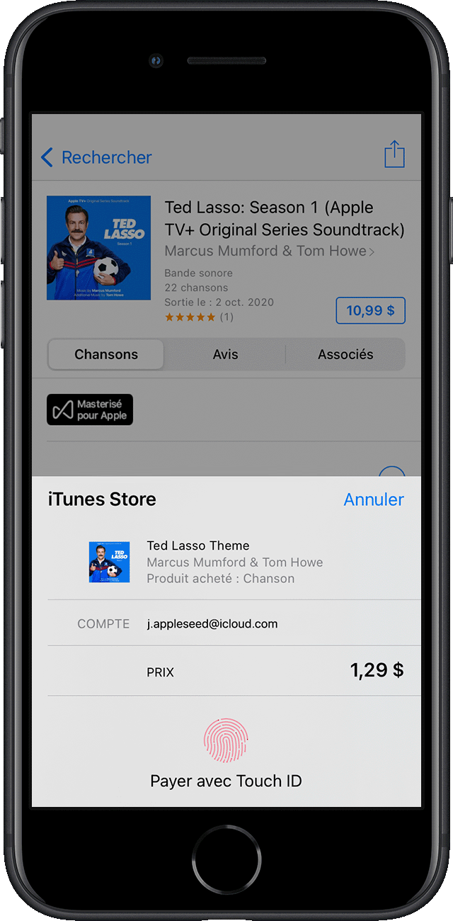 Payer une chanson dans l’iTunes Store à l’aide de Touch ID