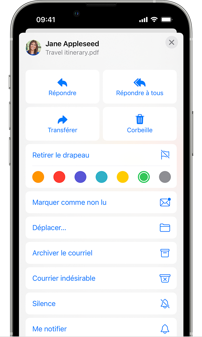 Choisir une couleur de drapeau pour marquer les courriels dans Mail sous iOS 15