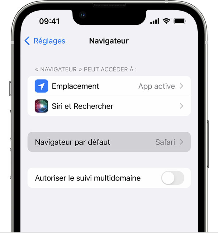 iPhone montrant App de navigateur par défaut