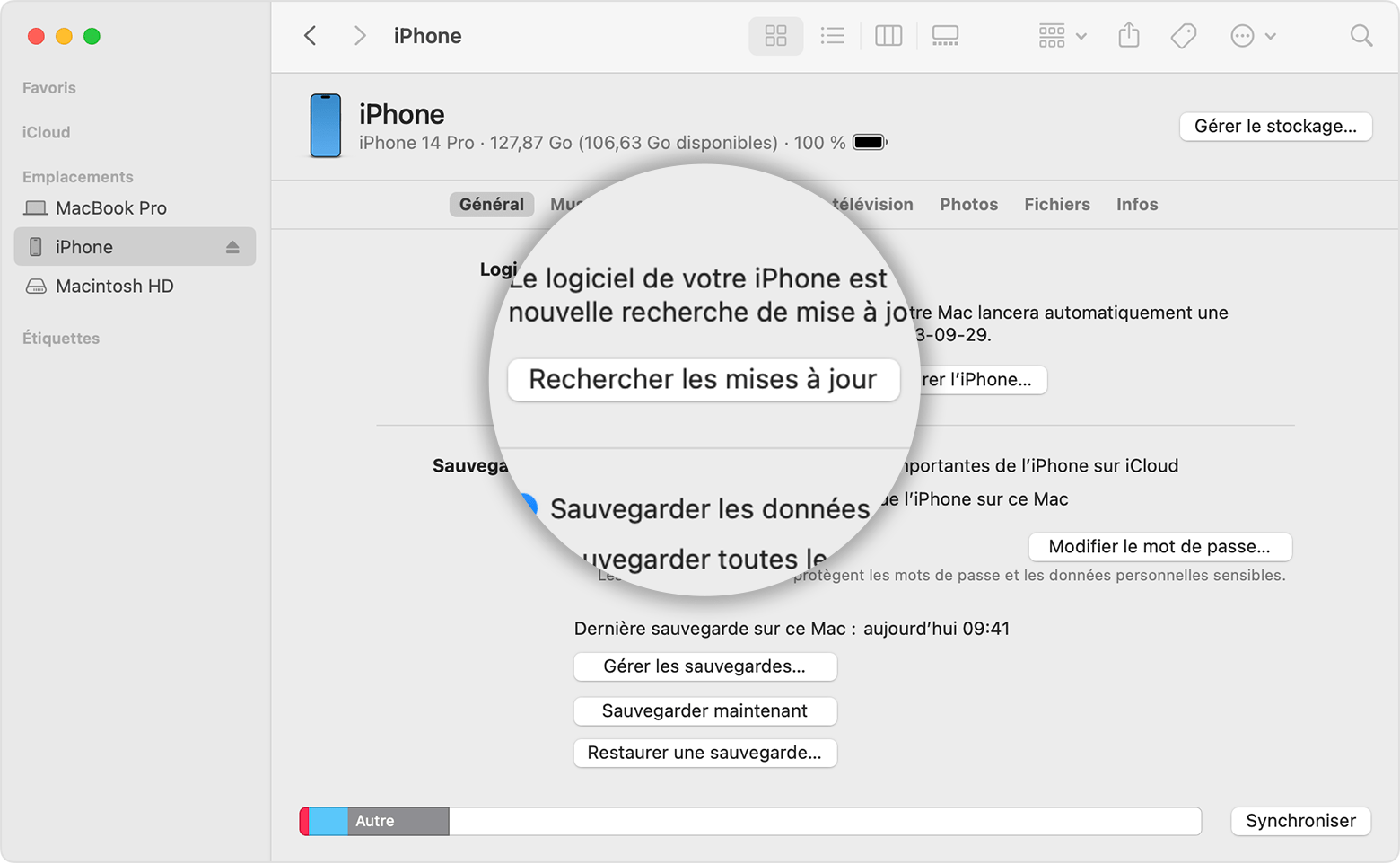 L’écran d’un Mac montant comment utiliser le Finder pour vérifier l’espace de stockage de votre appareil iOS