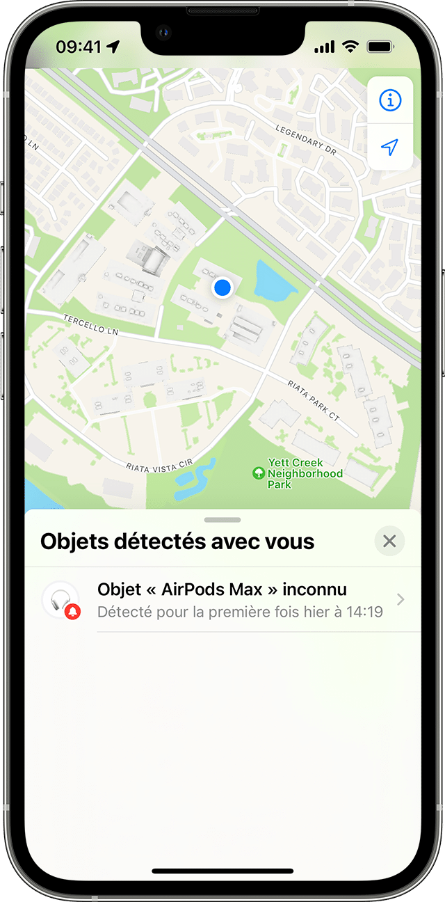 AirTag inconnu sur la carte de l’app Localiser