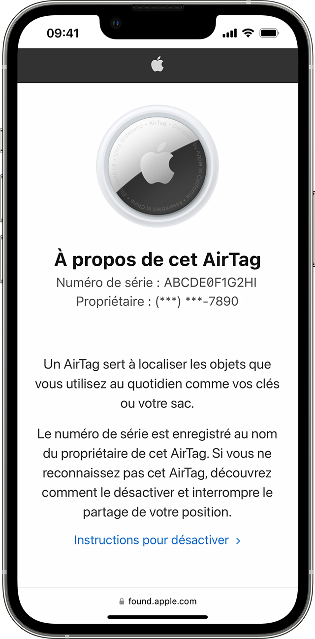 À propos des informations AirTag sur iPhone