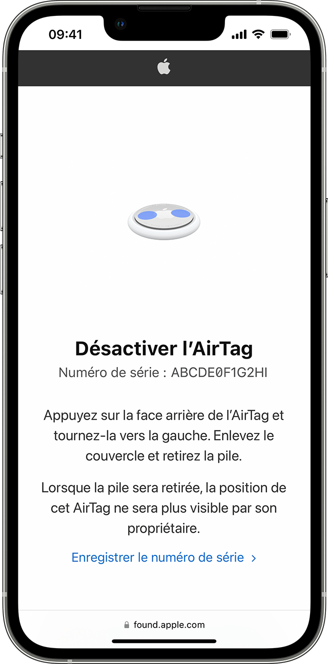 Instructions pour désactiver un AirTag