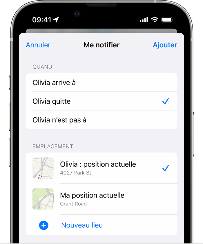 Créer des notifications basées sur la position pour un ami sur iPhone