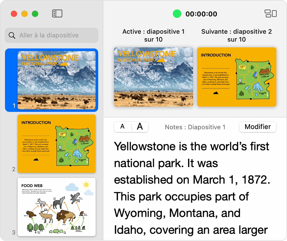 Fenêtre d’affichage du présentateur Keynote