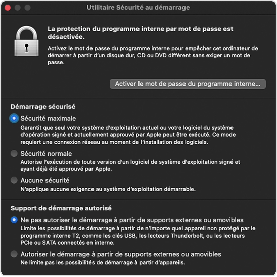 À propos de l'utilitaire Sécurité au démarrage sur un Mac doté de la puce  de sécurité T2 d'Apple – Assistance Apple (CA)