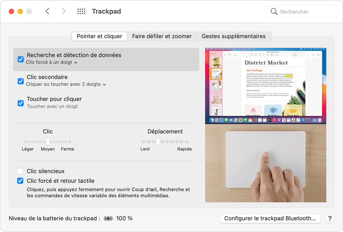 Fenêtre des préférences de pavé tactile de macOS