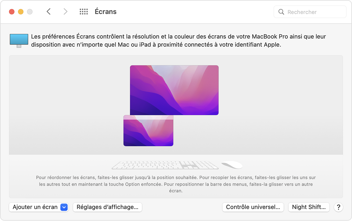 macOS affiche les Réglages d’affichage externe de Préférences système