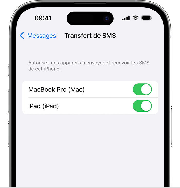 Le réglage Transfert de SMS sur iPhone