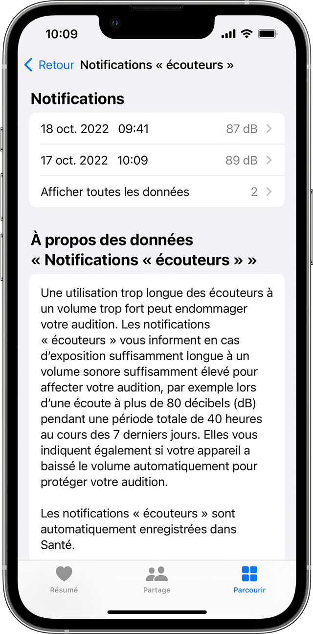 Notifications « écouteurs » sur votre iPhone, iPod touch ou Apple Watch -  Assistance Apple (FR)