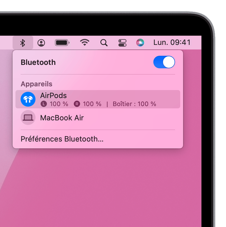 Réglages Bluetooth dans la barre de menus de votre Mac