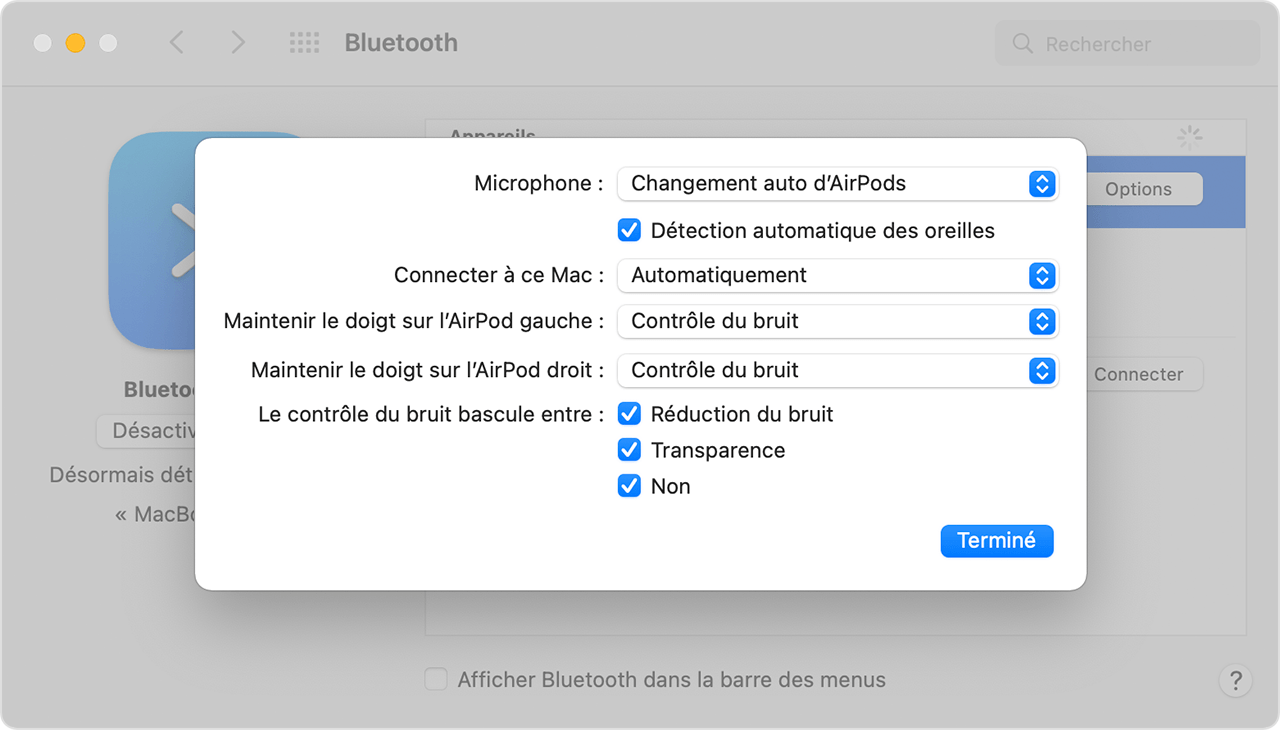 Réglages Bluetooth sur un Mac