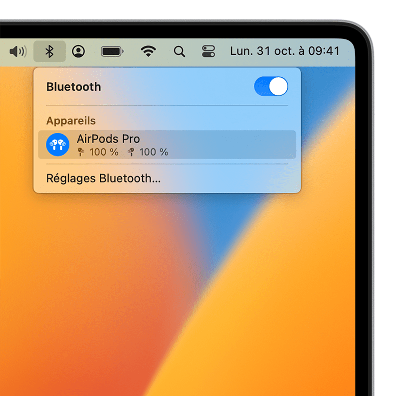 Menu Bluetooth dans la barre des menus sur Mac