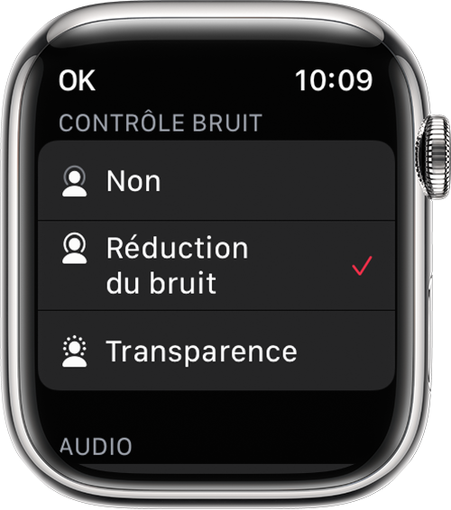 Modes Réduction du bruit et Transparence sur l’Apple Watch