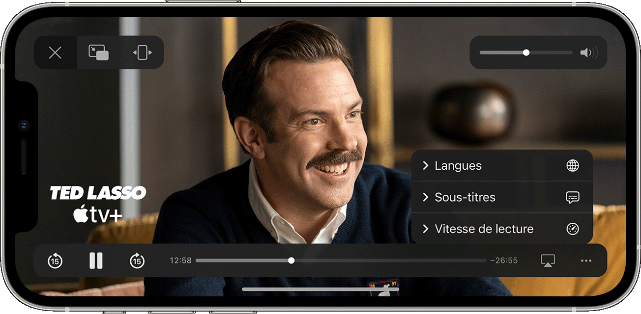 Option de sous-titrage ou de langues dans l’app Apple TV sur un iPhone, un iPad ou un iPod touch