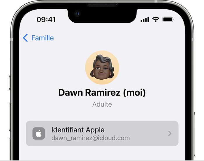 Votre identifiant Apple est indiqué sous votre nom.