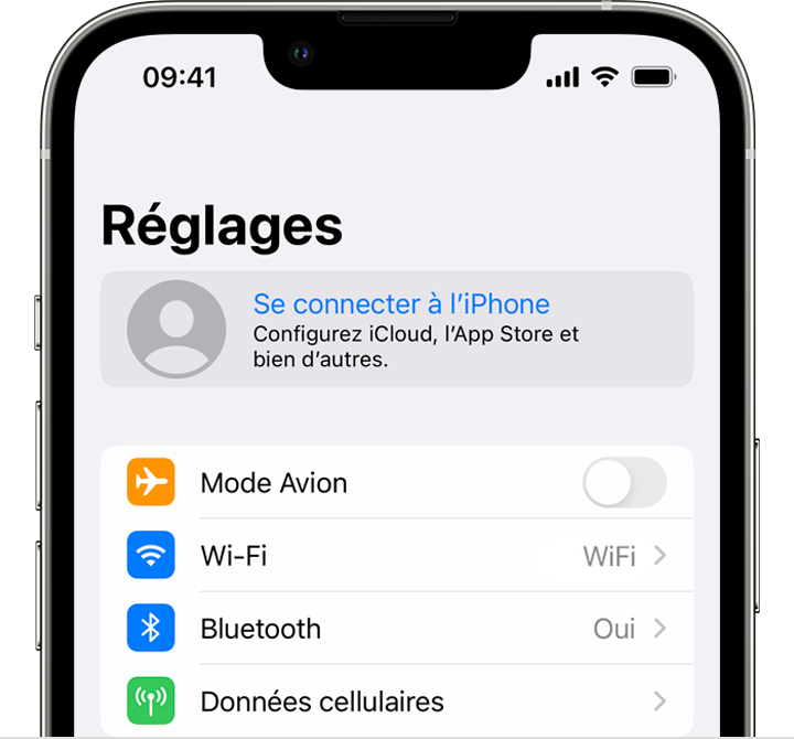 Sur l’iPhone, connectez-vous à votre identifiant Apple dans l’app Réglages