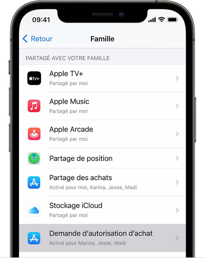 iPhone, der viser menupunktet Anmod om købsgodkendelse