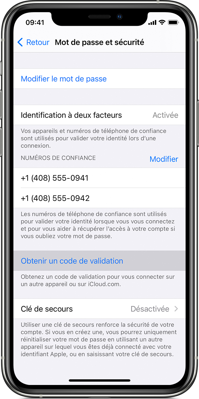 Obtention D Un Code De Validation Et Connexion à L Aide De L Identification à Deux Facteurs Assistance Apple Fr