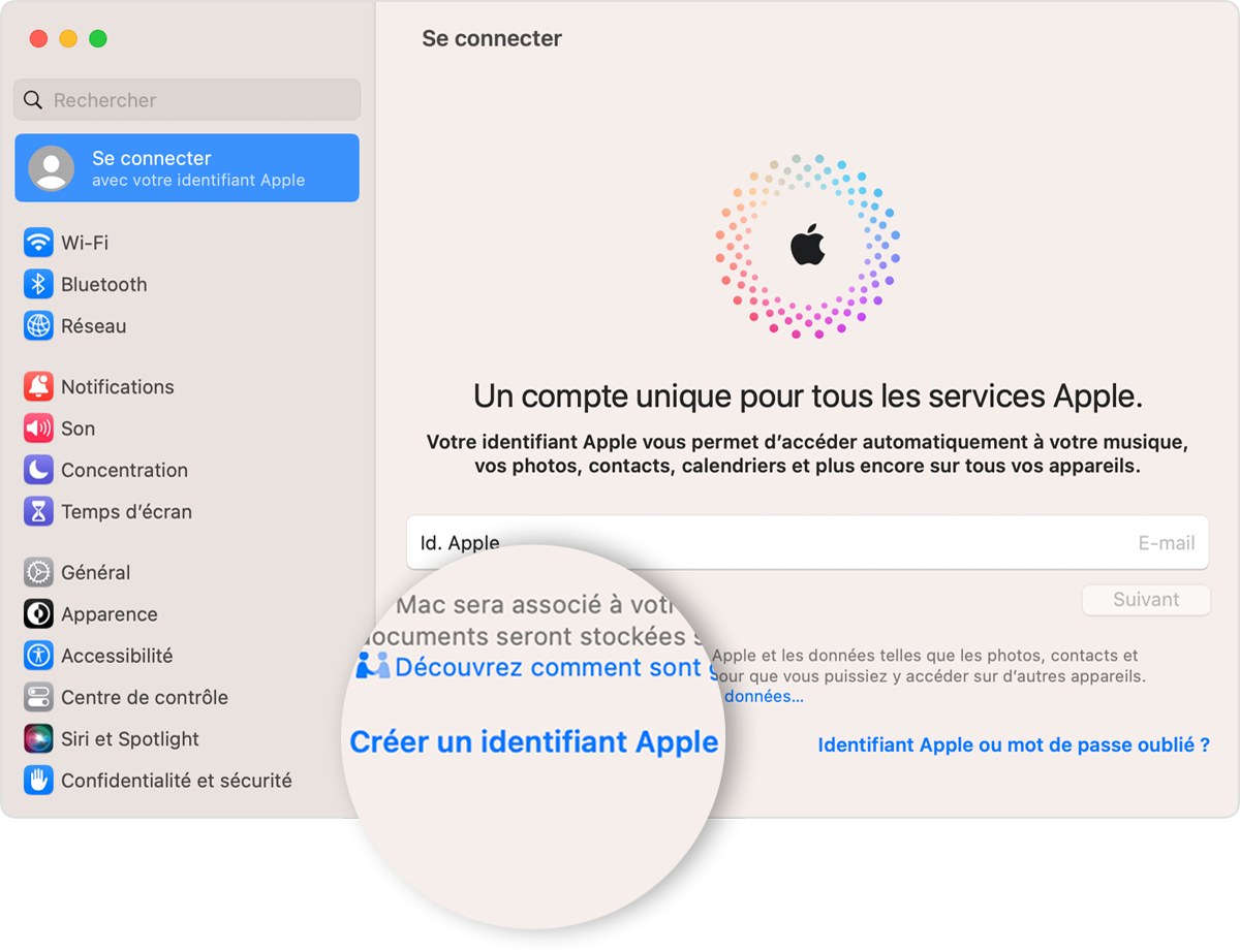 Sur un Mac, créer un identifiant Apple dans Réglages Système