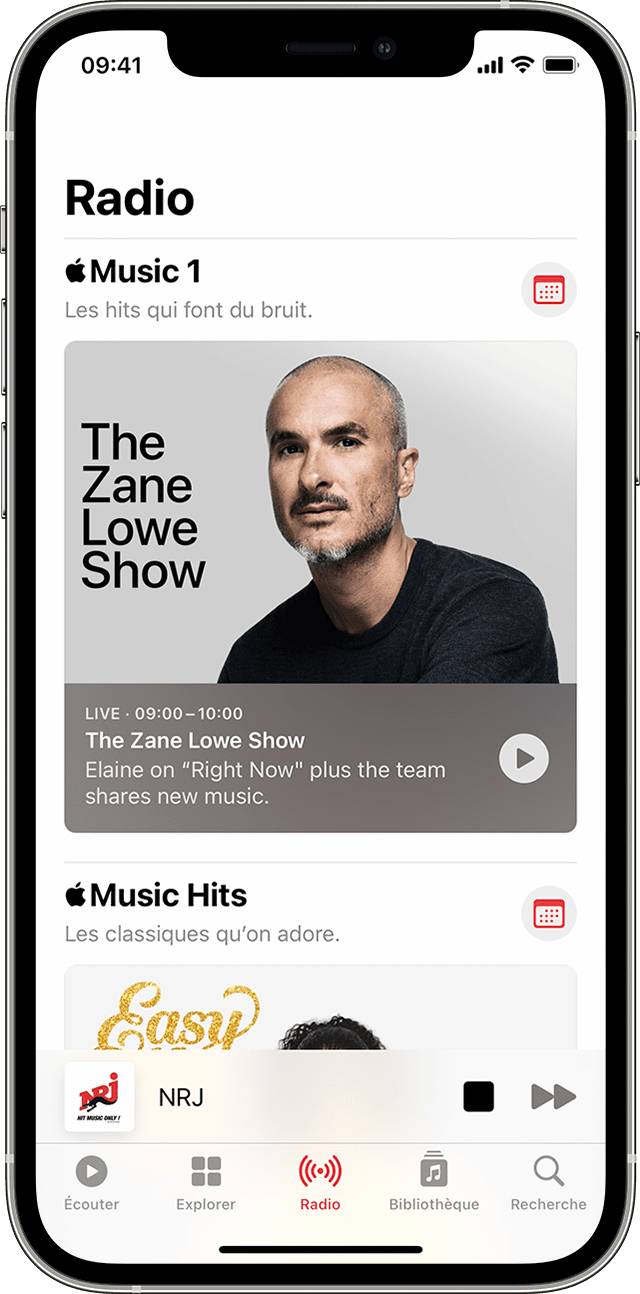 Onglet Radio sélectionné dans Apple Music