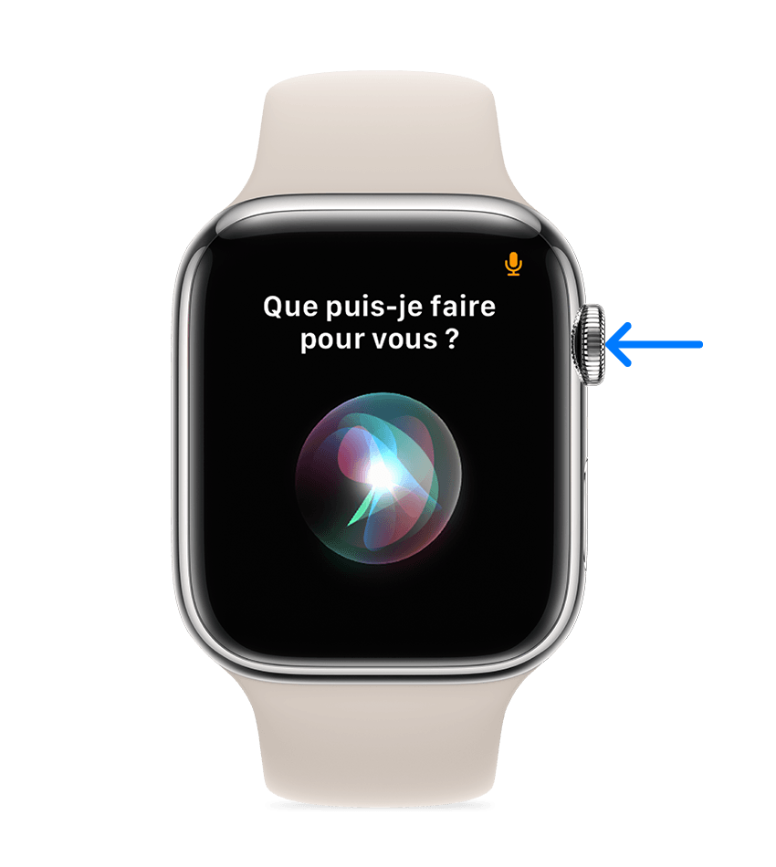 Flèche pointant vers la Digital Crown d’une Apple Watch