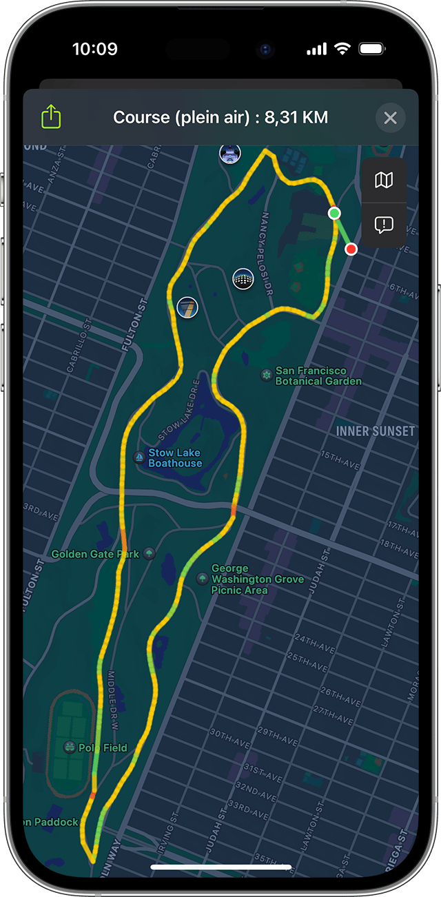 Un plan d’un exercice de Course en plein air sur un iPhone.