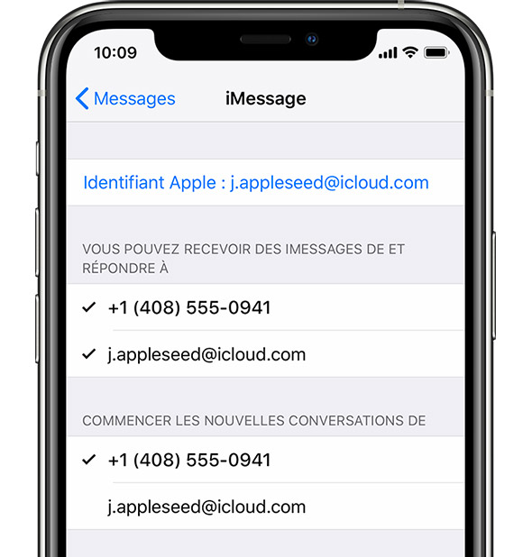 John Appleseed s’est connecté à iMessage avec un identifiant Apple.