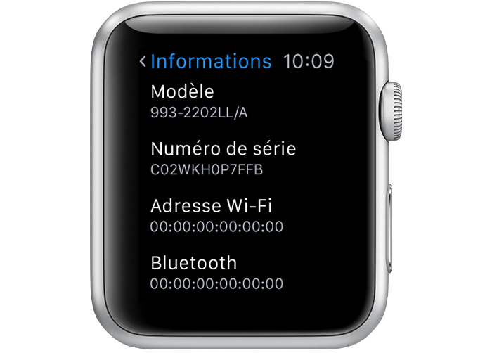 Localisation du numéro de série de votre Apple Watch Assistance Apple