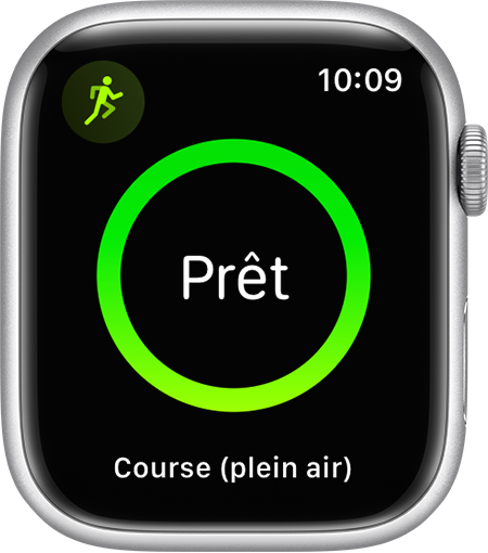  Une Apple Watch qui montre le début d’une séance de course à pied.