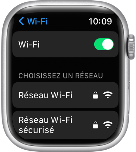 Écran des réglages Wi-Fi de l'Apple Watch