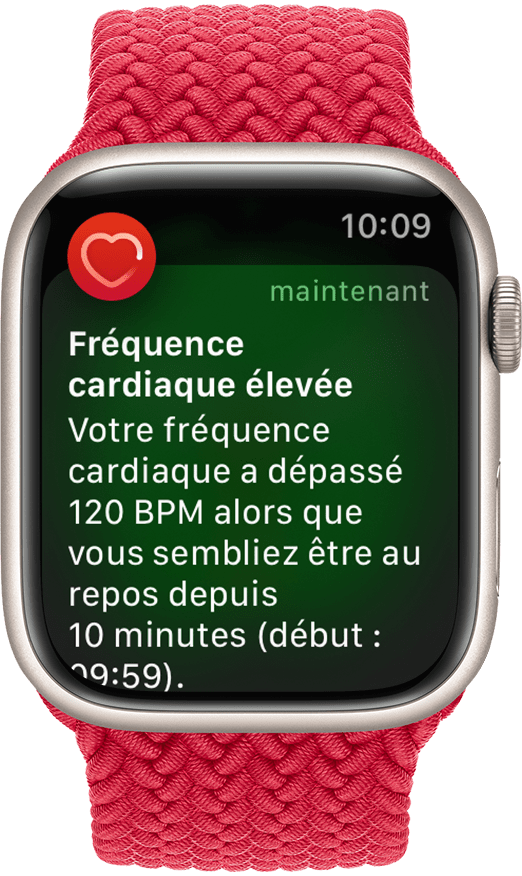 Apple Watch présentant une notification de fréquence cardiaque élevée