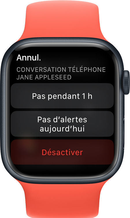 Une Apple Watch affichant l’écran permettant de couper le son des notifications