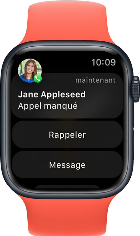 Apple Watch affichant une notification d’appel manqué