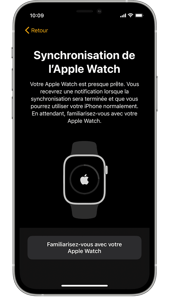 iPhone affichant l’écran de synchronisation de l’Apple Watch