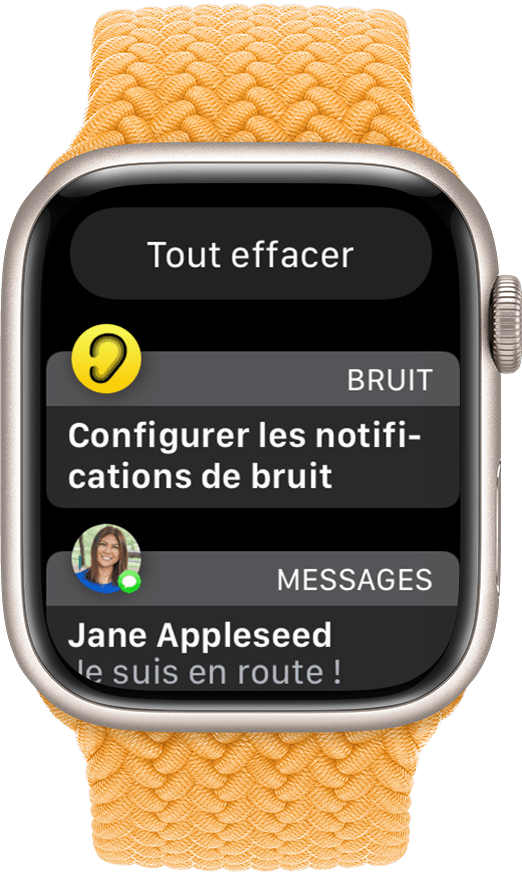 Une Apple Watch affichant le bouton de notifications Tout effacer
