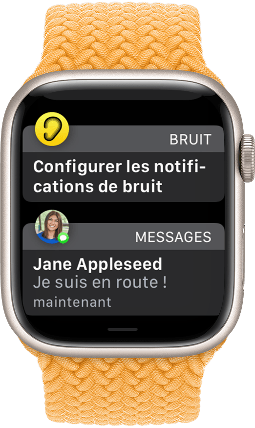 Une Apple Watch affichant deux notifications