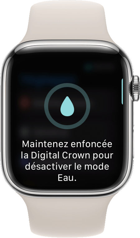 Invite à désactiver le mode Eau sur l’écran de l’Apple Watch