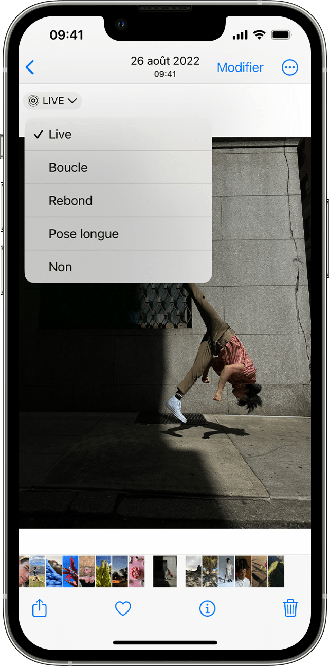 Vous pouvez ajouter des effets à vos Live Photos ou les transformer en photos normales dans l’app Photos.