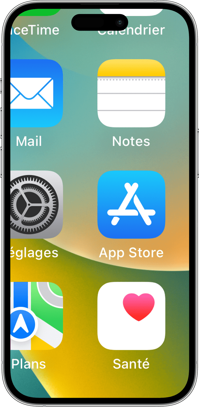 iPhone présentant l’écran d’accueil avec la fonctionnalité Zoom activée