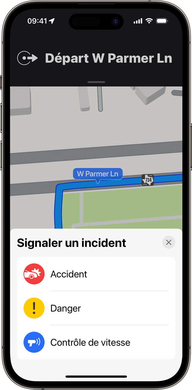 Vous pouvez signaler un incident en utilisant les instructions étape par étape dans Plans sur votre iPhone.