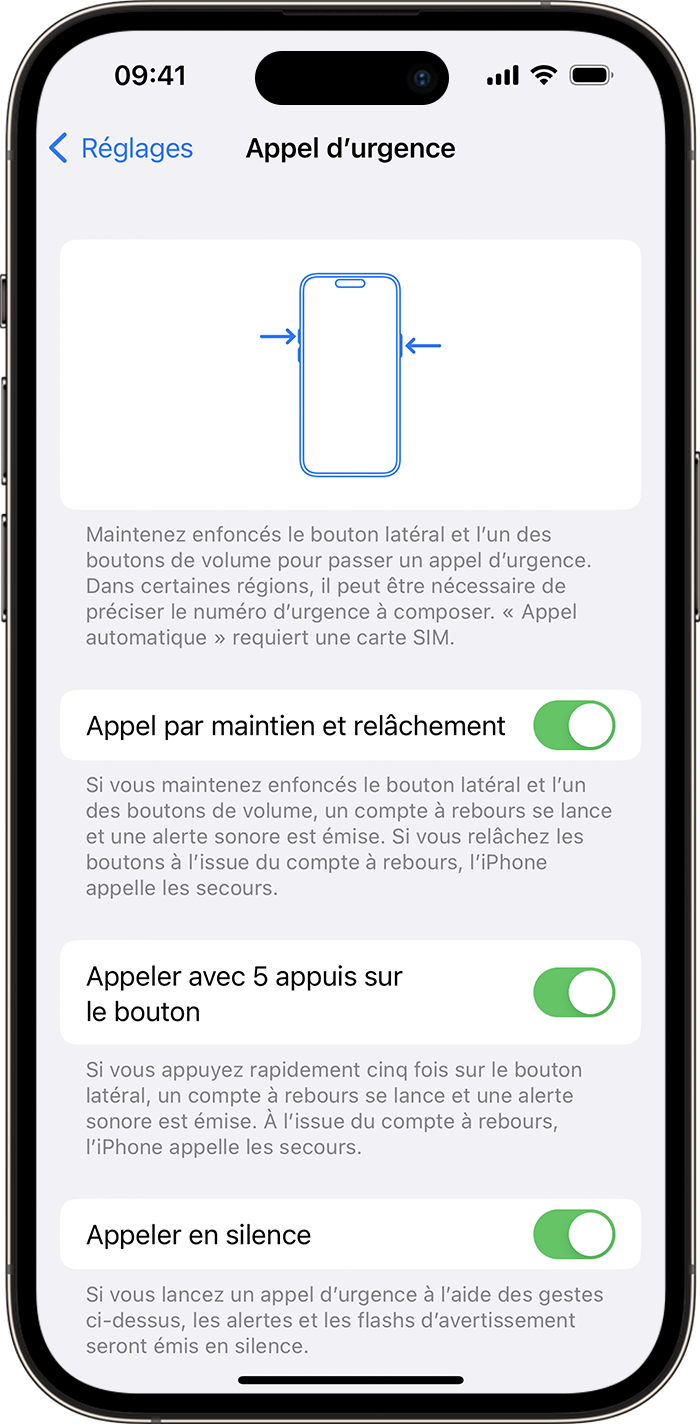 Les paramètres d’appel d’urgence sur l’iPhone sous iOS 16.3.